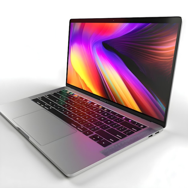 Foto gratuita laptop con pantalla colorida en fondo blanco renderización 3d