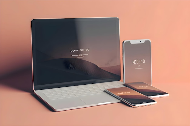 Foto gratuita laptop, teléfono inteligente y tableta en fondo rosa renderizado en 3d