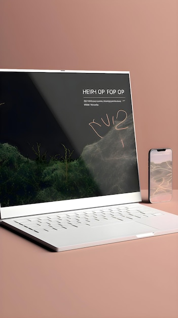 Foto gratuita laptop y teléfono móvil en la mesa renderización 3d