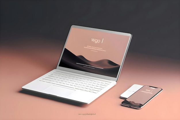 Foto gratuita laptop y teléfono móvil en la mesa renderización 3d