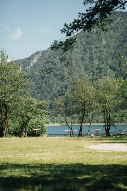 Larga travesía del río en el campo