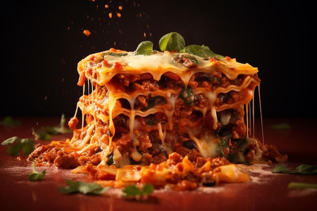 Foto gratuita lasagna fresca con salsa plantillas de menú gourmet