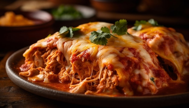 Lasaña casera con tomate fresco y mozzarella generada por IA