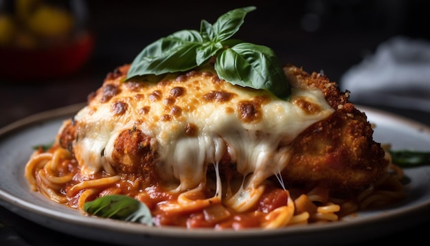 Foto gratuita lasaña lista para comer en un plato gourmet generado por ia