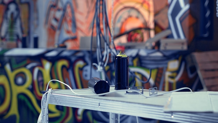 Foto gratuito latas de pintura en spray en un lugar desolado utilizadas por adolescentes para hacer arte