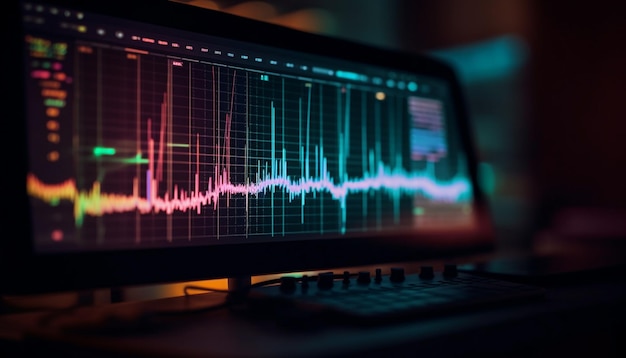 Latido del corazón pulsante en el monitor de la computadora médico analizando la IA generativa