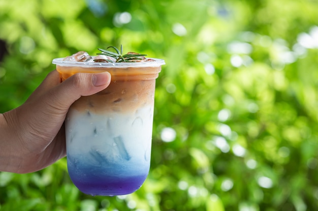 Latte de guisantes de mariposa de hielo sobre superficie de madera