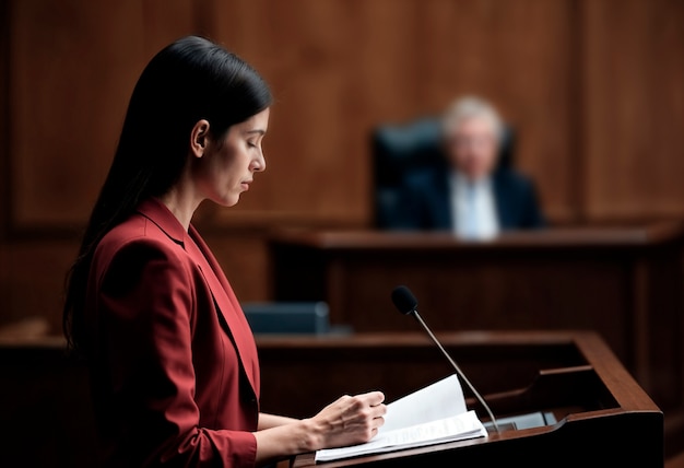 Lawyer giving a speech in the courtroom