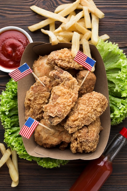 Lay Flat de deliciosa comida americana