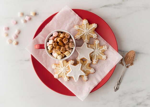 Lay Flat del delicioso concepto de galletas de copo de nieve