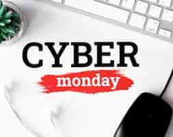 Foto gratuita lay flat de teclado y planta con mouse para cyber monday