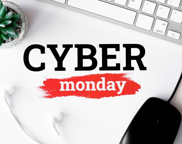 Lay Flat de teclado y planta con mouse para cyber monday