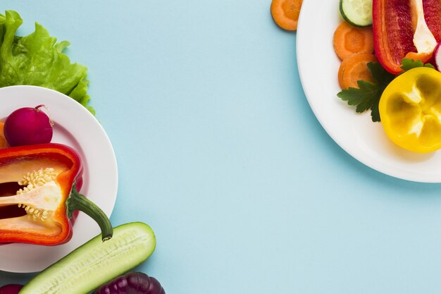 Lay Flat de verduras concepto con espacio de copia