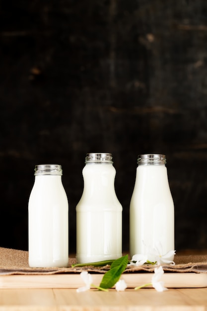leche productos lácteos saludables en la mesa