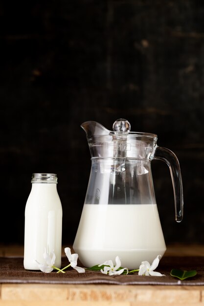 leche productos lácteos saludables en la mesa