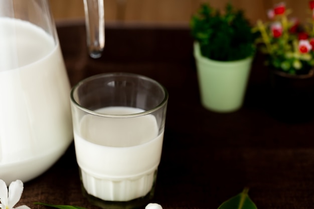 leche productos lácteos saludables en la mesa