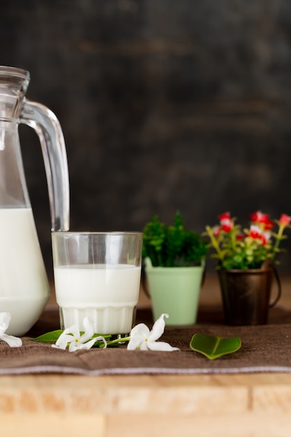 leche productos lácteos saludables en la mesa