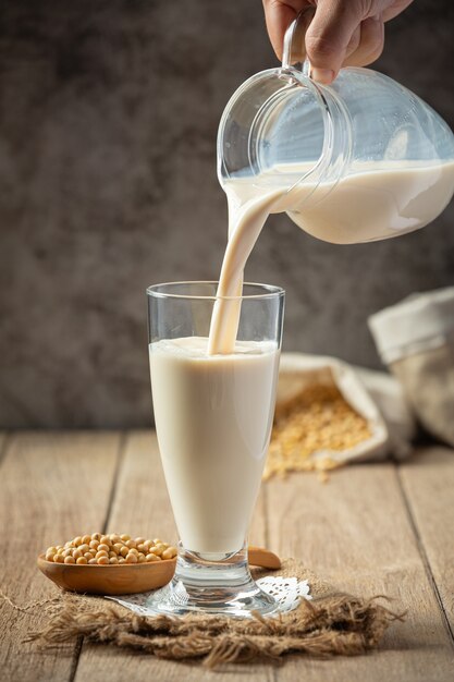 Leche de soja, productos alimenticios y bebidas de soja Concepto de nutrición alimentaria.