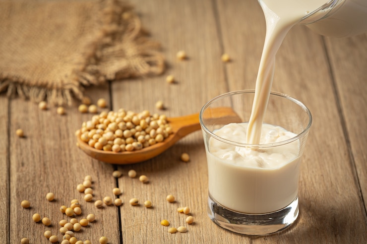 Foto gratuito leche de soja, productos alimenticios y bebidas de soja concepto de nutrición alimentaria.