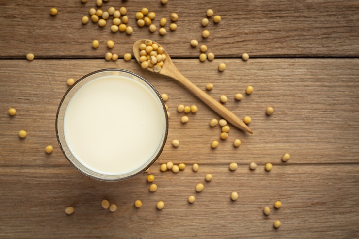 Foto gratuito leche de soja, productos alimenticios y bebidas de soja concepto de nutrición alimentaria.