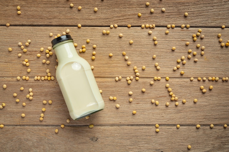Foto gratuito leche de soja, productos alimenticios y bebidas de soja concepto de nutrición alimentaria.