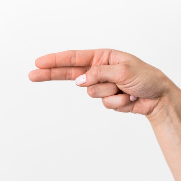 Lenguaje de señas gesticular de primer plano de la mano