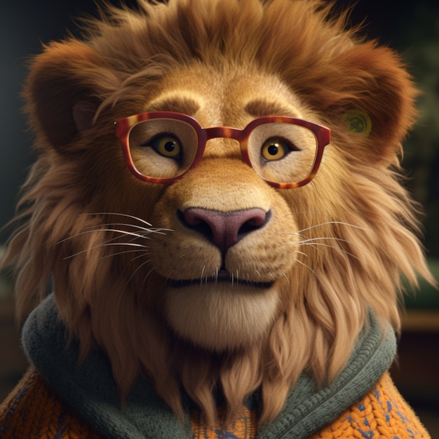 León con gafas en el estudio