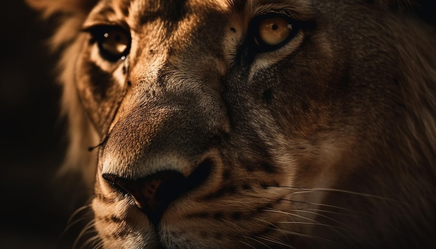Foto gratuita león majestuoso mirando peligro en la sabana generado por ia