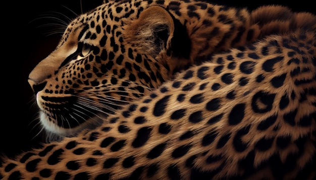 Un leopardo está acurrucado sobre su espalda.