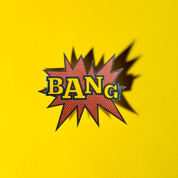 Letras bang boom estrella con sombra sobre fondo amarillo
