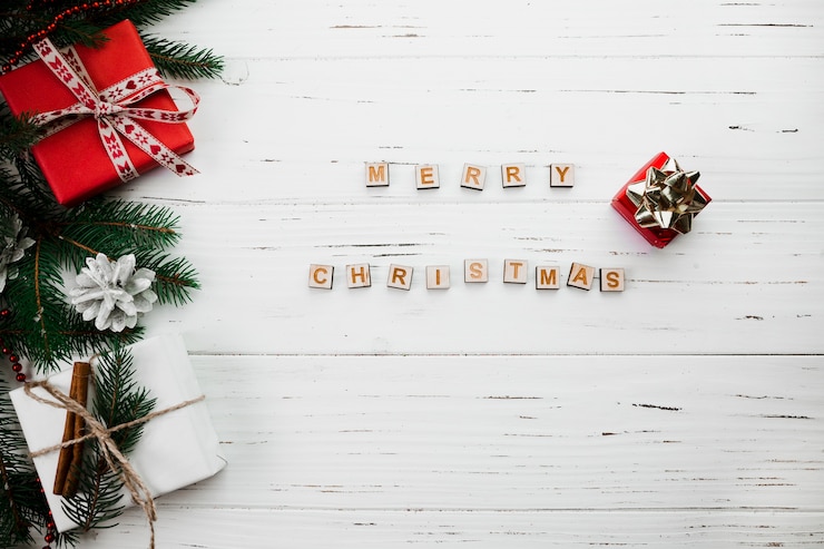 Foto gratuito letras de feliz navidad de bloques de madera