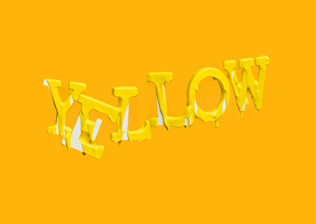 Letras flotando formando la palabra yellow con pintura cayendo