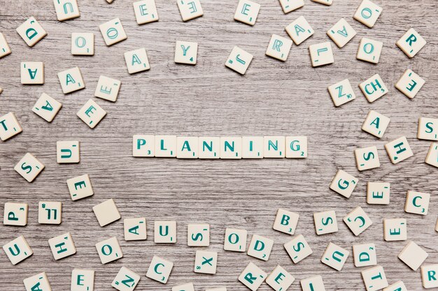 Letras formando la palabra planning