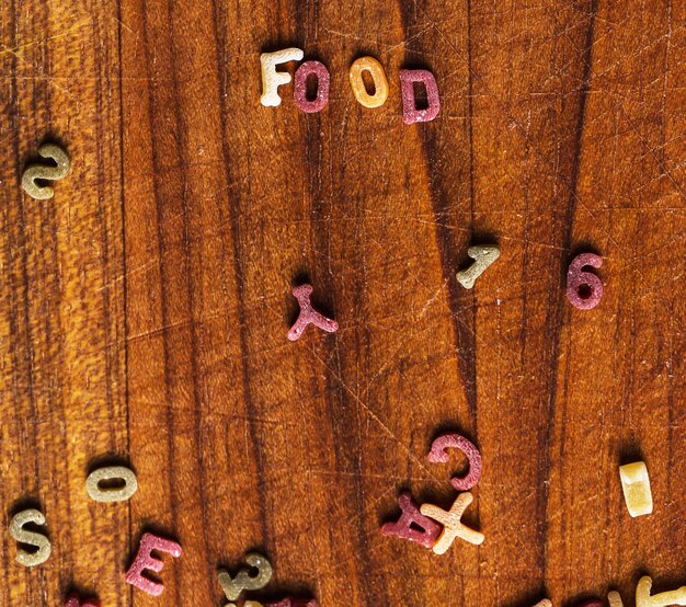 Letras de pasta con palabra de comida