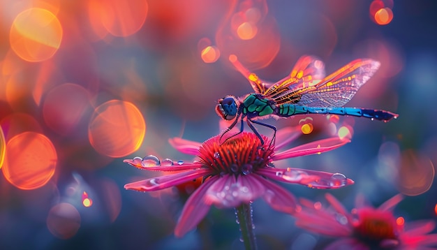 Foto gratuita libélula brillante con sombras de neón