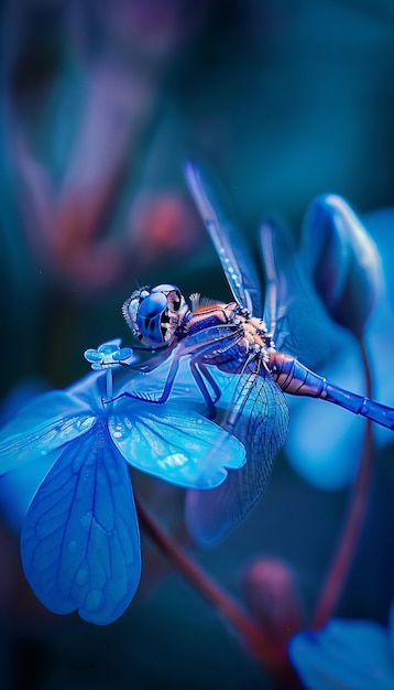 Foto gratuita libélula brillante con sombras de neón