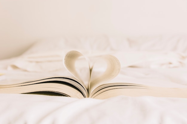 Libro con corazón acostado en la cama