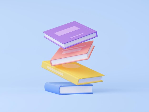 Los libros 3D vuelan o caen sobre un fondo azul