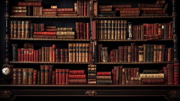 Libros antiguos adornan la biblioteca cuidadosamente arreglados con clásicos y gemas raras
