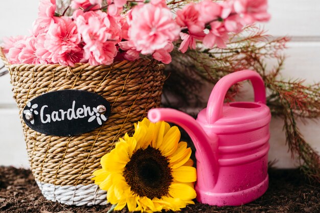 Linda decoración rosa de jardinería