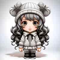 Foto gratuita linda niña con sombrero y abrigo ilustración vectorial