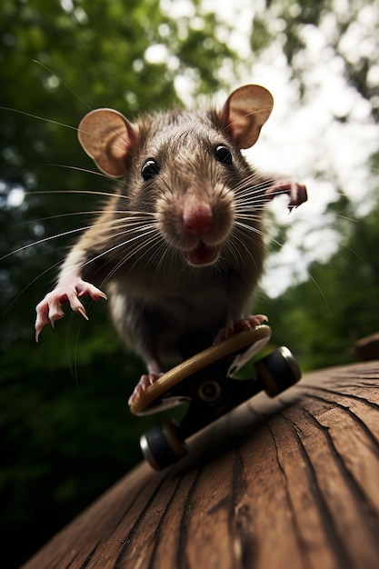 Foto gratuita linda rata en patineta