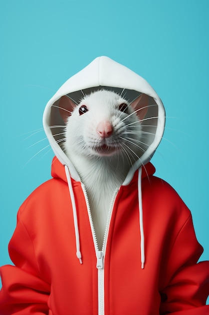 Foto gratuita linda rata vistiendo ropa en el estudio