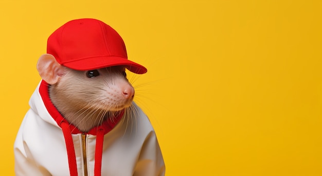 Foto gratuita linda rata vistiendo ropa en el estudio