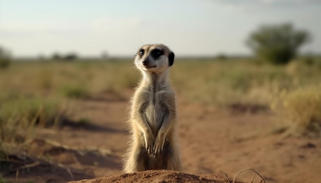 Foto gratuita linda suricata sentada en un hábitat natural de sabana generado por ia