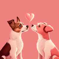 Foto gratuita linda tarjeta del día de san valentín con perros pug de dibujos animados besándose personajes generativos ai