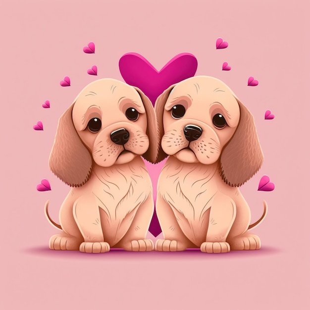 Foto gratuita linda tarjeta del día de san valentín con perros pug de dibujos animados besándose personajes generativos ai