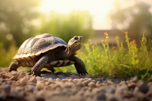 Linda tortuga en el bosque