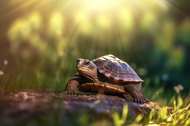 Linda tortuga en el bosque