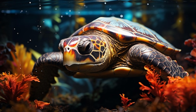 Foto gratuita linda tortuga nadando en un espacio submarino azul generado por inteligencia artificial